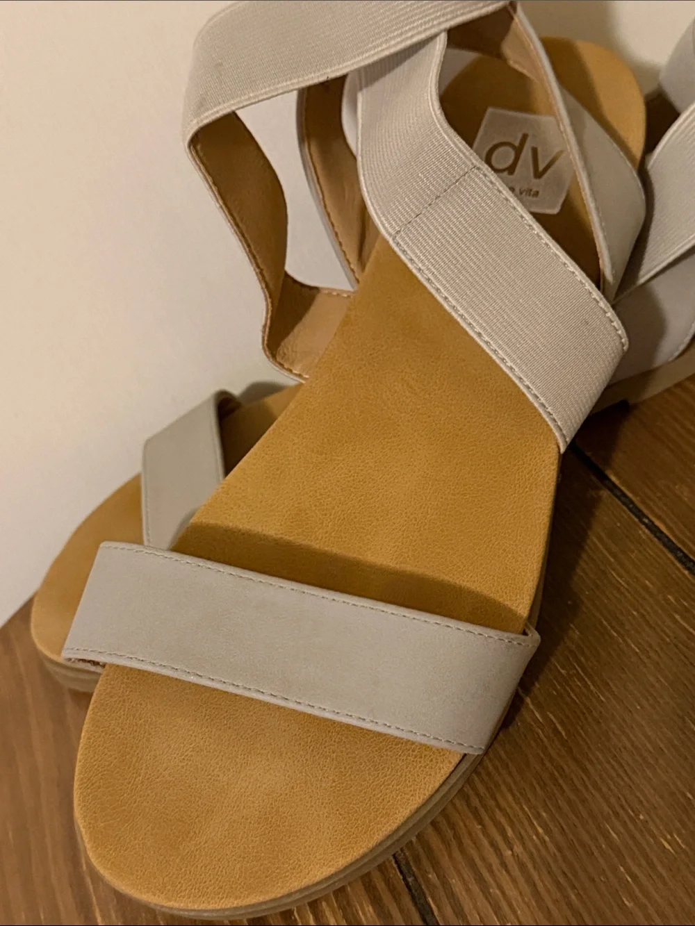 DV by Dolce Vita Taupe Crisscross Elastic Strap Sandals